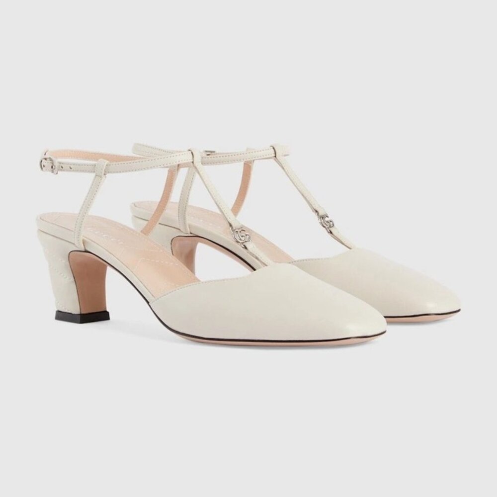 NEW Gucci Heels WOMEN'S PETITE GG SLINGBACK PUMPS White Strap